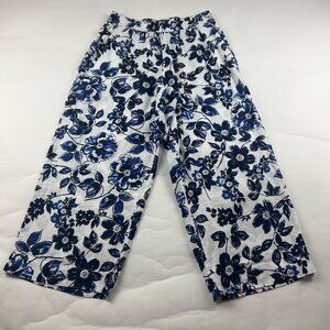 Rachel Zoe Blue Floral Linen Wide Leg Cropped Pant L